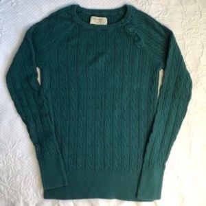 Sonoma Forest Green, Shoulder Buttons Crew Neck, Cable Knit, Long Sleeve Sweater